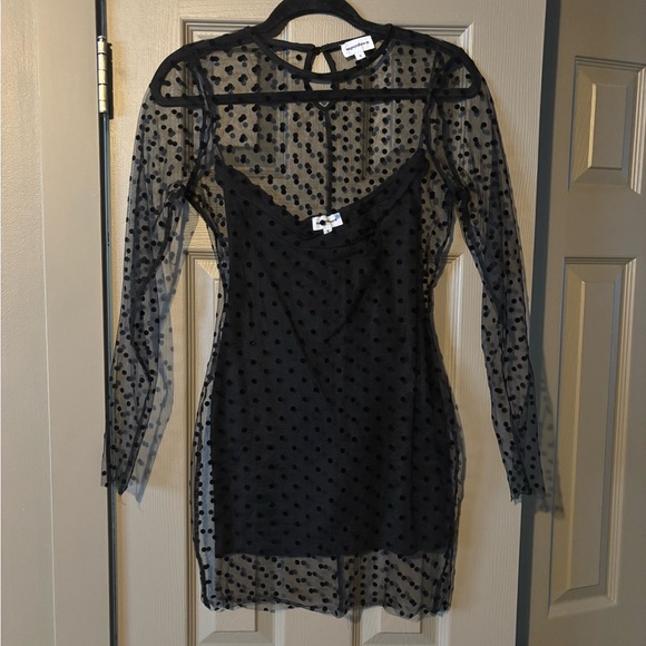 superdown Dresses & Skirts - Superdown Black Sheer Polka Dot Dress